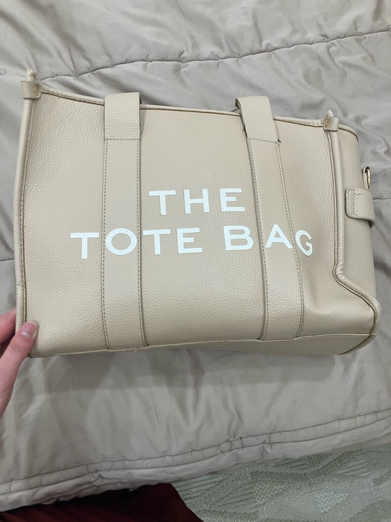 Marc Jacobs Handbags - Neutral Beige Pebbled Tote Bag with White Lettering
